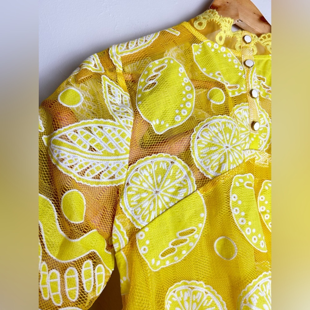 Anthropologie Yellow Lace Appliqué Short-Sleeve Blouse - Picture 5 of 10